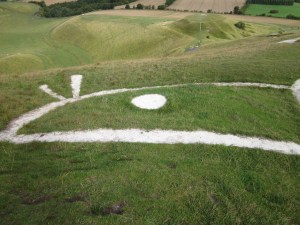Detail from the Uffington White Horse, England 2010. Horse or Dragon?